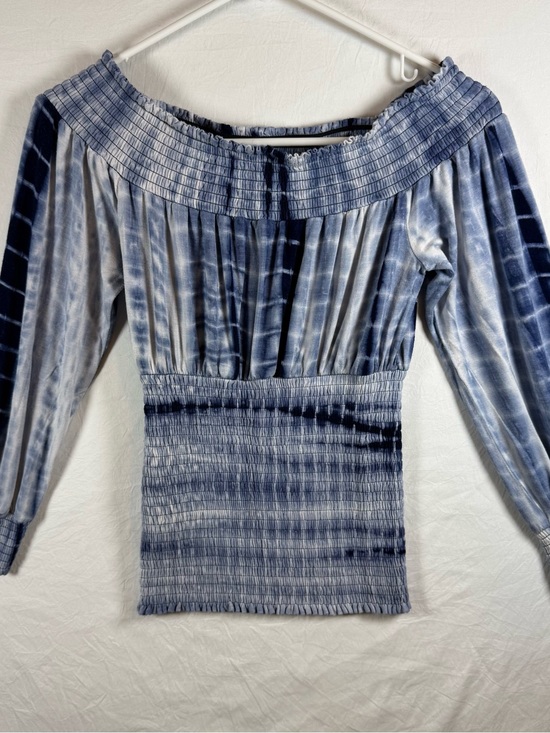 VENUS Tops - VENUS Blue Tie Dye Smocked Off Shoulder Top Small Boho Long Sleeve